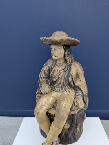 Antique Austrian Ceramic Tobacco Jar Humidor Figural Seated Man w/ Pipe Pottery - Picture 14 of 24