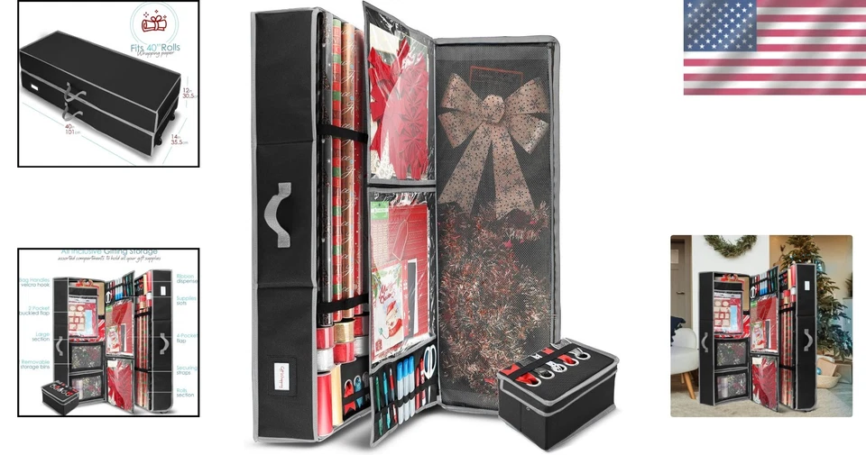 Almacenamiento de papel de envolver duradero con solapa central y bolsillo - elementos esenciales para vacaciones Foto 2 de 4