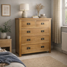 Oak Chest of Drawers – Oakcroft Small 2 Over 3 Drawer Dresser Fully Assembled