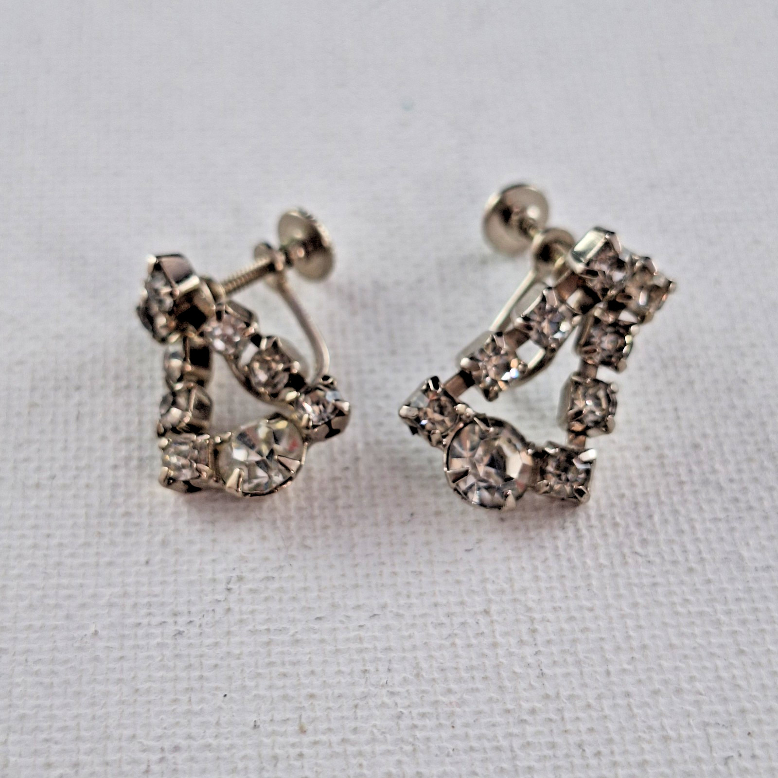Vintage Rhinestone Chandelier Earrings Silver Tone 1950s 1960s Glam