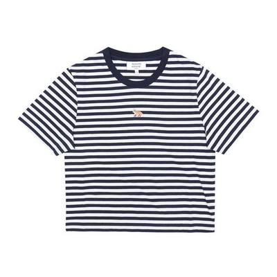 Maison Kitsune Baby Fox Patch Stripe Cropped Damen T-Shirt 155989139