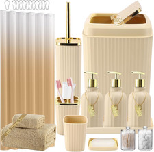 32PCS Bathroom Accessories Set Bathroom Set,Beige Shower Curtain Set,Bath Towel
