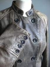 Vintage Steampunk Military Leather Jacket Uk 16 Distressed Short Soft Warehouse