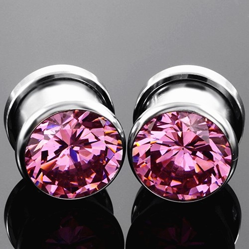 2X Steel Zircon Screw Fit Saddle Flesh Tunnel Ear Plug Expander Piercing 6-16MM - Picture 7 of 10