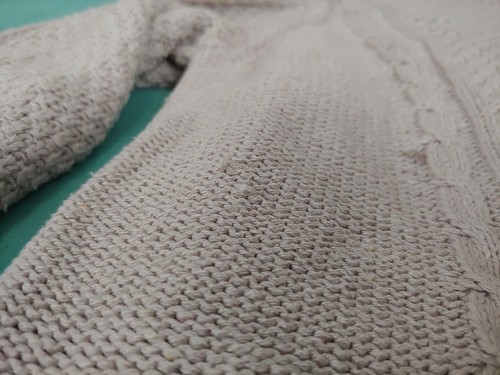 Womens Winter Silks Textured Cable Pom Knit Gray Silk Cotton Sweater Size M Soft - Picture 4 of 9