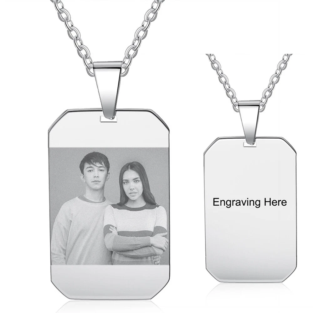 Men Dog Tag Necklace Personalized Laser Engraving Picture Photo
