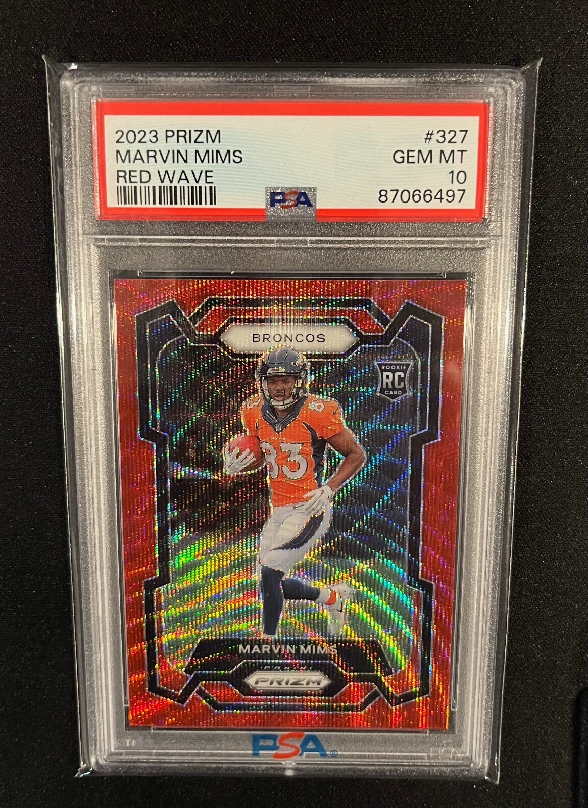 2023 Prizm Marvin Mims #327 Red Wave /149 RC Broncos PSA 10 Rookie