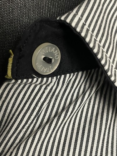 "Camisa informal ajustada Milano Italia para hombre parches en el codo a rayas negra blanca 44"" 46" - Imagen 12 de 24