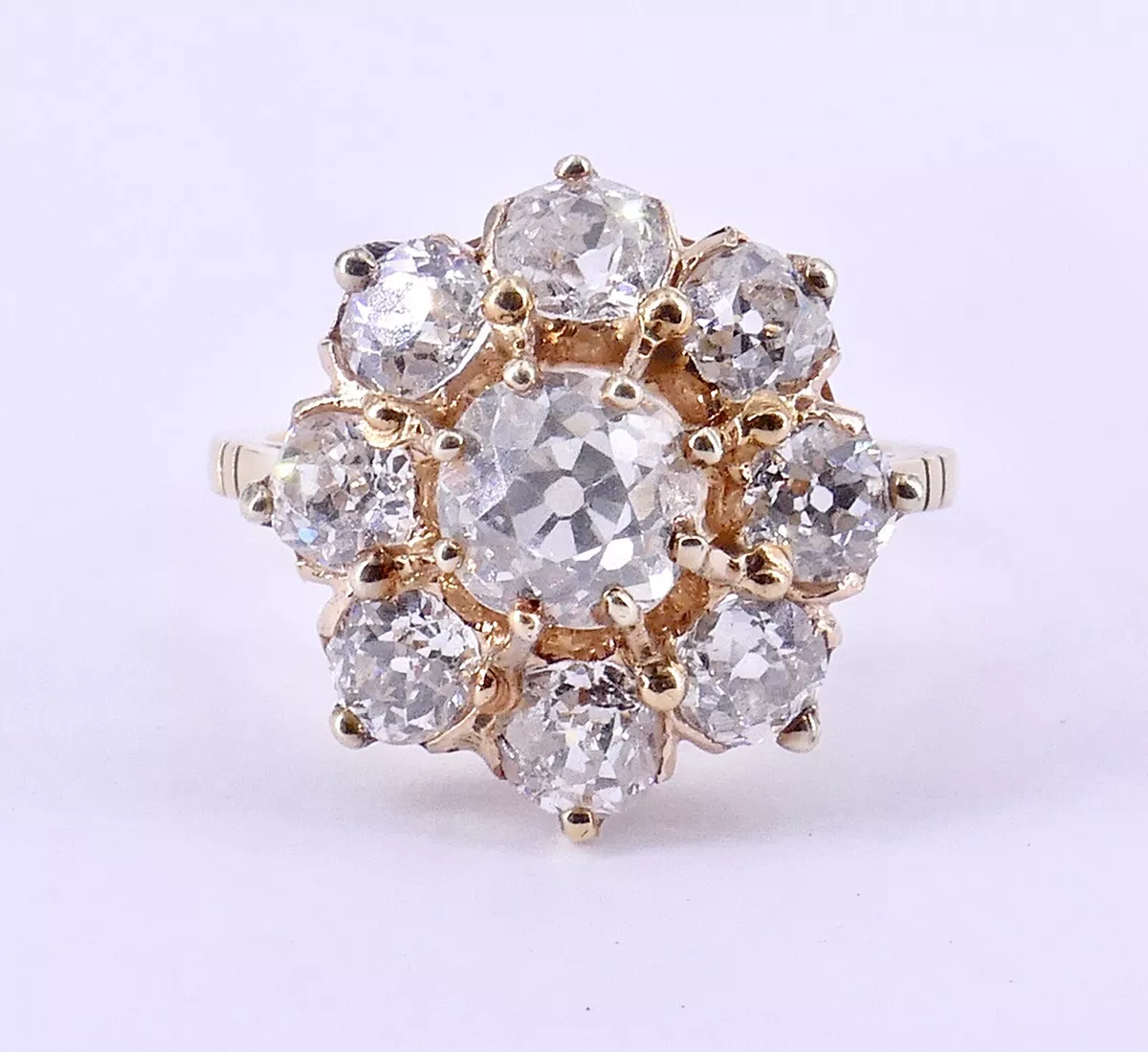 BAGUE MARGUERITE OR 18K DIAMANTS TAILLE ANCIENNE 2 20 CARATS