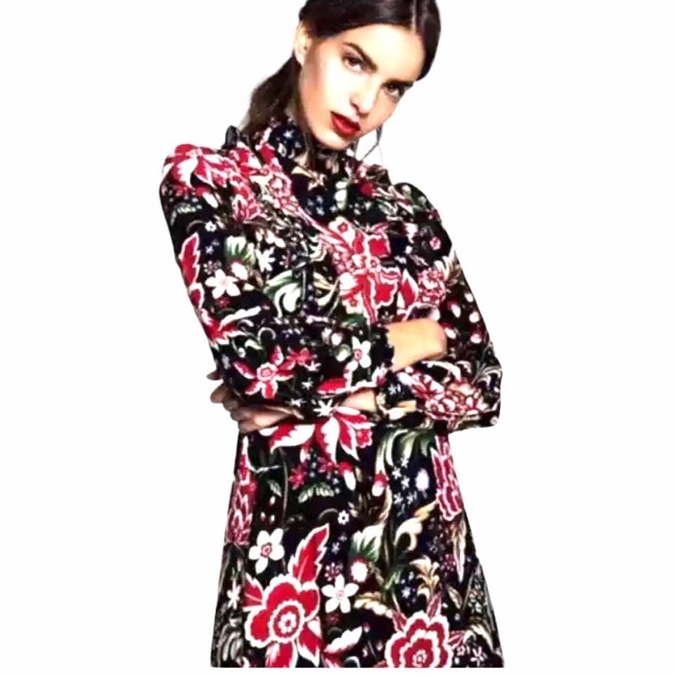 Zara Ruffled Details Floral Dress Lace Back L | eBay