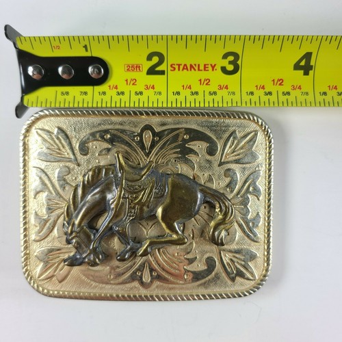 BUCKING Bronco VINTAGE Belt BUCKLE With DARK BRONZE HORSE - Picture 4 of 5