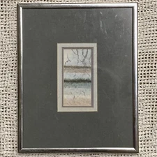 Small Original Abstract Watercolor Ocean Landscape Brushed Metal Wall or Table