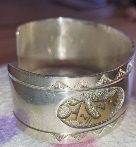 Native American Hopi Sterling Silver Thomas Kokopelli Bracelet 12k Gold Filled - Picture 8 of 9