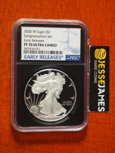 2020 W PROOF SILVER EAGLE NGC PF70 UCAM ER FROM CONGRATULATIONS SET BLACK CORE