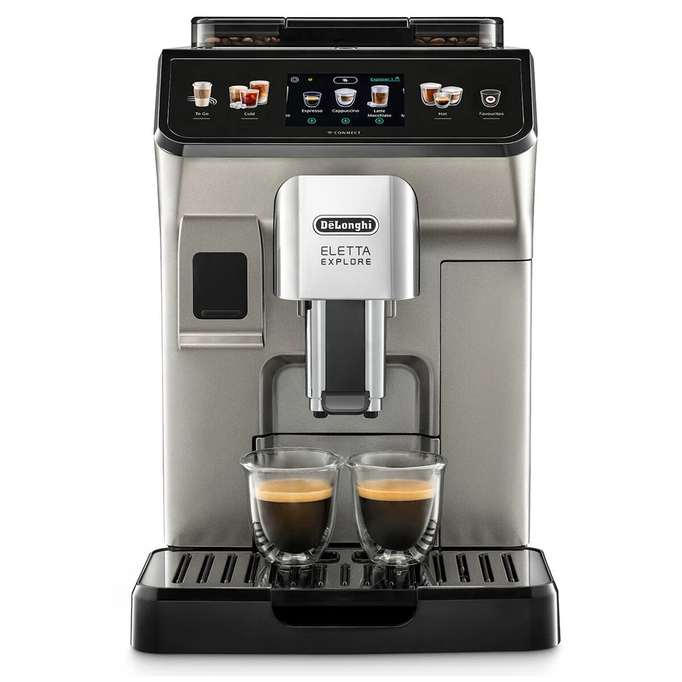 DeLonghi Eletta Explore Connect Fully Automatic Coffee Machine Titanium ECAM4...