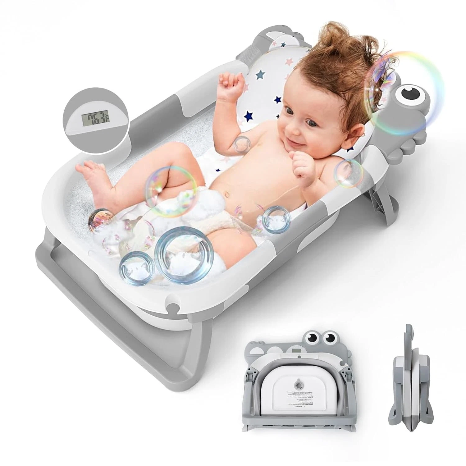 Alligator Collapsible Baby Bathtub for Newborn with Thermometer & 1 Soft Floatin
Opens in a new wind