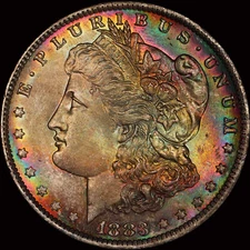 PCGS MS64 1883-O Morgan Silver Dollar CAC Rainow Toning!