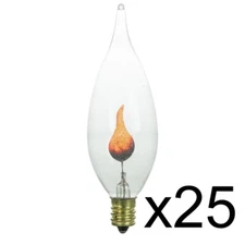 (25) Flicker Flame Light Bulbs Flame Shape Candelabra Base - Wholesale Lot 3C32