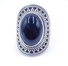 12 Gm 925 Sterling Silver Natural Black Onyx Cab Stone Nepali Ring Size 8" US