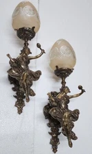 Set Of 1 Victorian Solid Brass & Glass Mermaid Wall Sconces Elegant Décor Light