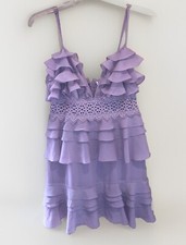 True Decadence from ASOS Sz 16 Plunge Front Tiered Ruffle Dress Lace Waist Lilac
