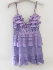 True Decadence from ASOS Sz 16 Plunge Front Tiered Ruffle Dress Lace Waist Lilac