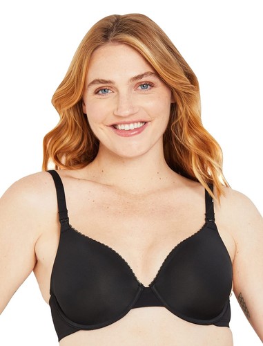 Paramour Women's Plus Size Carolina Seamless Plunge Bra - Lace Racerback, Contour Cups, Black 36DDD