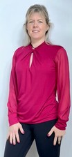 HOBBS Top Long Slv Ashley Jersey&Georgette Slv Twist Neck  Cherry (A208)RRP£45