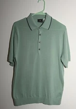 Paul Smith Merino Mint w/ Trim  Knit Cotton Short Sleeve Polo Shirt Size L