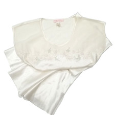 Oscar de la Renta Nightgown Pink Label Ivory Long Silky Polyester Sheer Panel