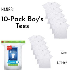 Hanes Kid Boys' White Casual Eco Blend Crew Undershirt, 10 Pack Size L 14-16 