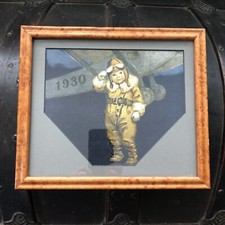 VTG Print Boy Pilot Saluting Ready for Duty 1930 Printed on Plane Framed