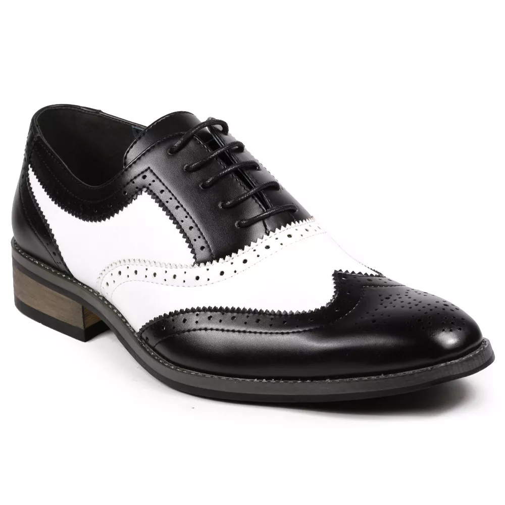 Men s Two Tone Perforated Wing Tip Lace Up Fashion Oxford Dress