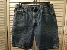 Levis 505 Mens Shorts Size 36 Blue Regular Fit Red Tab Pockets Denim Zipper