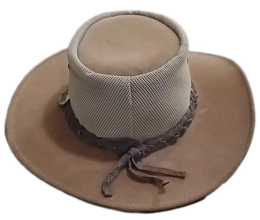Sombrero Jacaru Para Hombre Mediano Verano Breeze Australia Marrón Tostado Malla/Gamuza Cuero *R Foto 3 de 4