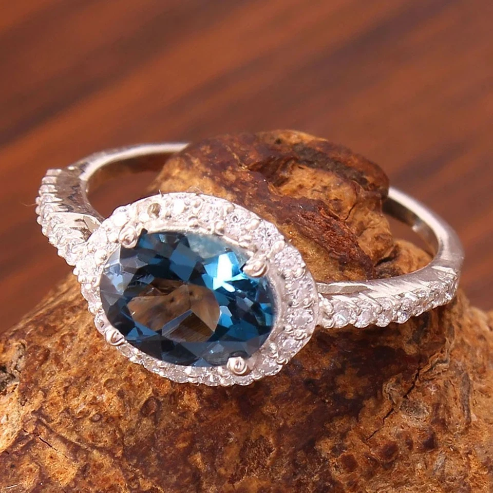 3.50Crt Oval Cut Natural Topaz Diamond Gemstone Prong Ring 18K White Gold Plated - Image 4 of 4