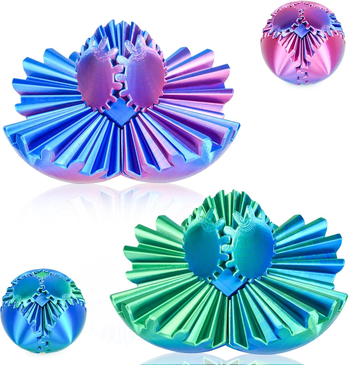 Gear Ball 3D-geprint, fidget-stressbal voor volwassenen, anti-stress speelgoed, 3D, kleurrijke roterende tandwielbal, adventskalendervulling, voor stressvermindering op kantoor, blauw-paars