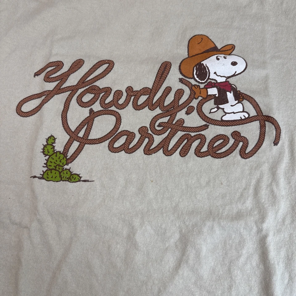 PEANUTS SNOOPY Howdy Partner Men’s Tan Short Sleeve Shirt Size L - Image 2 of 4