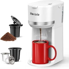 Mini Single Serve Coffee Maker for K Cup and Ground Coffee, Fast Brew One Cup 