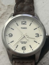 Timex Indiglo Silver Tone Brown Band Women s Quartz Watch