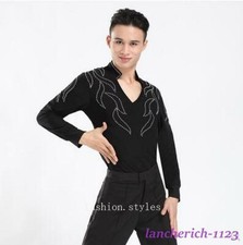 Latin Men's Shirt Smooth Salsa Modern Tango Dance Casual Tops Fashion Slim Fit