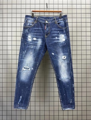 Dsquared2 Slim Jean Distressed Paint Splatter Denim Jeans Size 52 Made In Italy