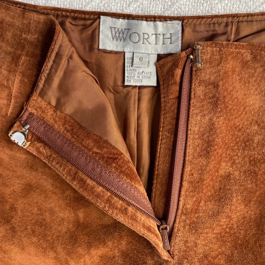 Vintage Y2K Worth Leather Suede Cigarette Pant Mid Rise Caramel