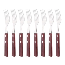 8-Piece Dinner Forks Set, 304 Stainless Steel Forks with Natural Wood Handle, Re