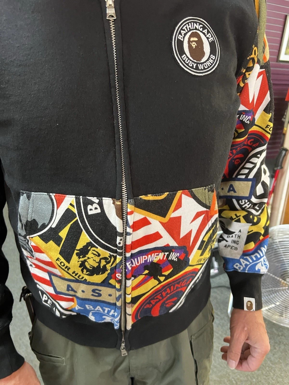 A BATHING APE (BAPE) BAPE FELPA CON CAPPUCCIO UOMO FULL ZIP A BATHING APE Nero SQUALO TAGLIA L