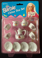 Vintage 1994 Barbie China Tea Set Miniature 13 Piece Set by Clinton Toys