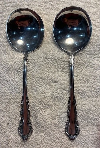 TWO Sterling Silver Flatware - Reed And Barton Georgian Rose Cream Soup Spoons