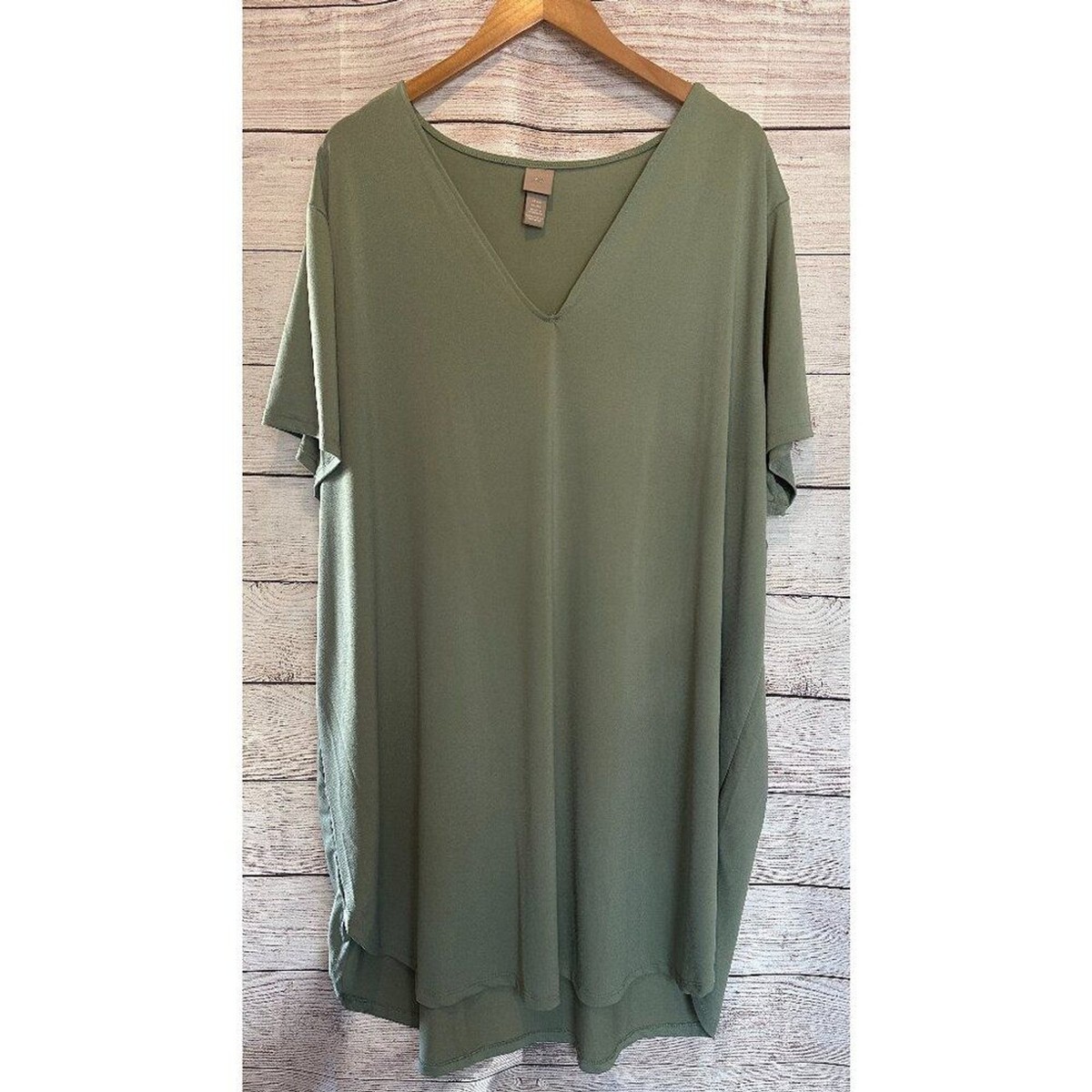 H&M Plus Size 3XL Sage Green T Shirt Dress Oversized Tunic V-Neck NWOT