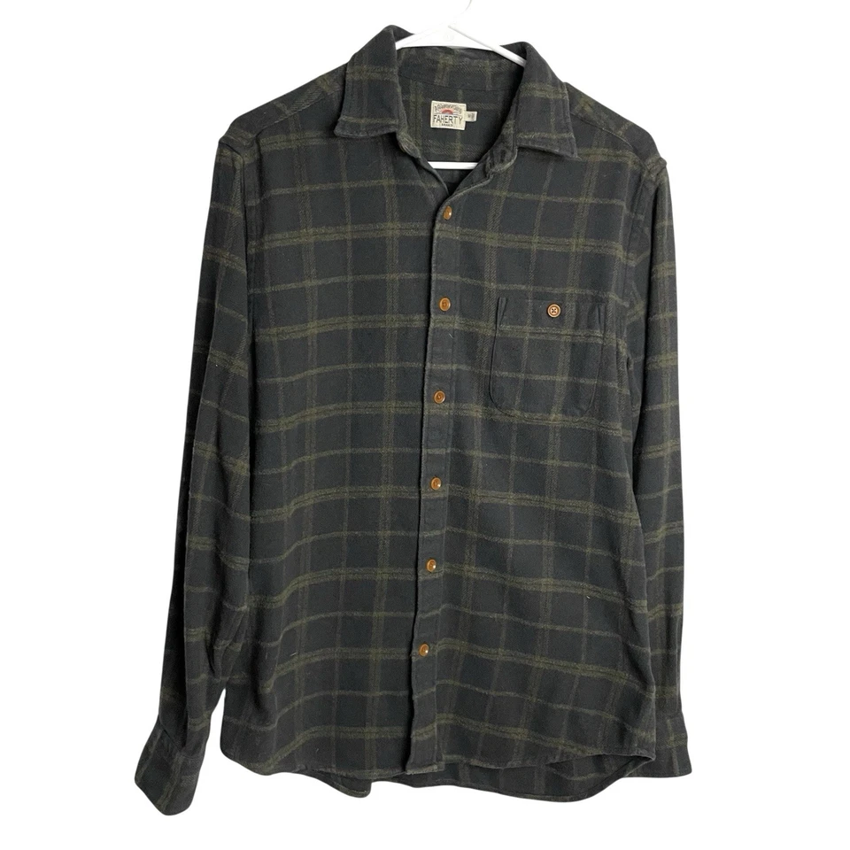 Camisa Faherty Franela Vista Mar para Hombres M Verde Cuadros Manga Larga Botón Leñador Foto 3 de 4