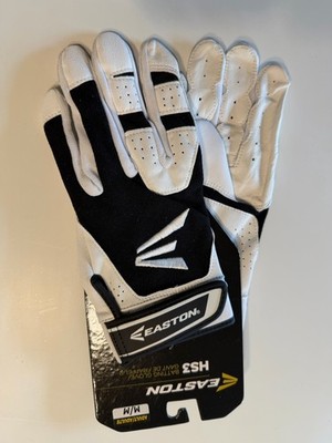 Easton HS3 Pro PAIR Leather Batting Gloves - ADULT Medium Black & White New BinB